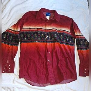 Vintage Wrangler  Brushpopper Shirt Mens Large Pearl Snap Western Rodeo Cowboy